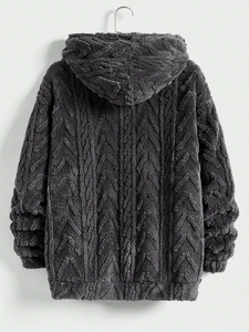 Size 2026 Autumn Winter New Hooded Bomber <b>Jacket</b> Men's Fleece-Lined Thick Heart Pattern Discharge Printed Polyester - Product Image 2