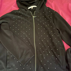 Conjunto de Sudadera con Capucha Personalizada con Pedrería, Negra, con Cierre, 500 Gsm, Casual, con Logotipo Personalizado, Sudadera con Capucha Brillante - Product Image 1