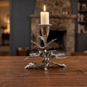 Silver Finish <b>Brass</b> Leaf <b>Candle</b> Holder Elegant Nature Inspired Design Handmade Decorative Accent for Tabletop and Living Room - Product Image 1