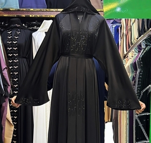 Wholesale Umbrella Abaya Stone Work Handmade Sequined Arabic Dubai Style Full Flare Nida Fabric Evening Party Dress - Product Image 1