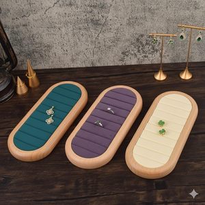 Premium <b>Pine</b> Wood Ring & Earrings Organizer Display Tray | Wood Velvet Jewelry Showcase Holder | Desktop Cabinets Rings - Product Image 2