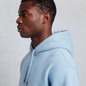 Conjunto de Sudadera con Capucha y Cremallera Completa Azul Claro para Hombre, Chándal de Algodón de Color Liso, Ajuste Holgado, Ropa Casual para Correr, Ideal para Otoño - Product Image 4