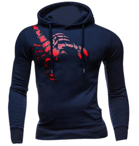 Sudadera con Capucha Azul Oscuro para Hombre con Estampado de Escorpión Rojo, Corte Ajustado, Informal, de Punto, de Poliéster, para Otoño - Product Image 1