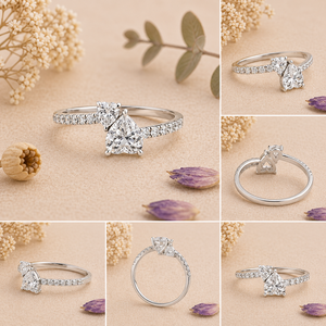 แหวนเพชรทรงลูกแพร์ Toi et Moi ทอง 14K 18K แหวนหมั้นเพชรคู่ วงแหวนประดับเพชรแบบ Pave สำหรับผู้หญิง - Product Image 6