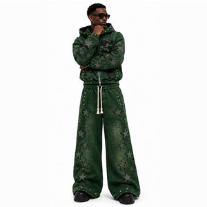 Survêtement unisexe à capuche avec motif étoile verte, coupe ample, fermeture éclair, style streetwear, vêtements d'automne pour adultes - Product Image 2