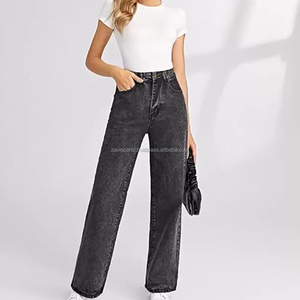 Pantalones Vaqueros de Mezclilla para Mujer, Deslavados, Casuales, de Pierna Ancha, Holgados, Ropa de Mujer / Jeans de Mujer, Estilo Urbano, Vintage, Lavados, de Cintura Alta - Product Image 4