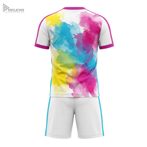 Conjunto de Uniforme de Fútbol Sublimado Completo OEM, Cuello Redondo, Diseño Abstracto en Tonos Pastel, Pantalones Cortos Blancos, Ropa Deportiva Transpirable - Product Image 2