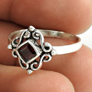 Solid 925 Sterling <b>Silver</b> Square Cut Natural <b>Garnet</b> Gemstone <b>Rings</b> Natural Birthstone Bezel Set Gemstone Bohemian <b>Ring</b> For All - Product Image 3