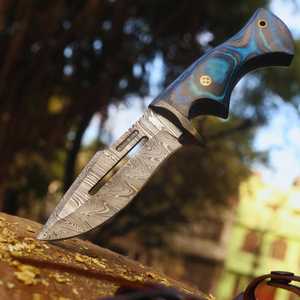 Couteau Bowie artisanal en cuivre damas, manche de 11 pouces en bois Pakka avec mosaïque - Product Image 1