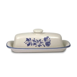 Pot à beurre de style campagnard avec couvercle à motif floral, plateau de service large, finition émaillée lisse, élégant pour la cuisine et la table - Product Image 2