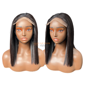 Perruques noires naturelles soyeuses et lisses en cheveux humains, 12 pouces, perruques en dentelle suisse 5x5, cheveux vietnamiens bruts Remy avec cuticules alignées - Product Image 4
