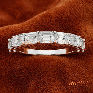 Anillo de Boda de Moissanita con Corte Esmeralda, Plata de Ley 925, Engaste de Bisel, Corte Horizontal Escalonado, Anillo de Media Eternidad con Diamantes para Mujer - Product Image 4