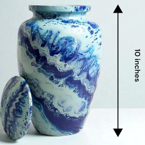 Blue Marble Cremation Urn Metal <b>Memorial</b> Vessel Adult Funeral <b>Keepsake</b> Urn with Drawstring Velvet Bag - Product Image 4