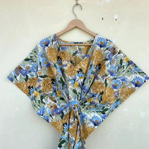 Vestido Kaftán Informal de Verano con Estampado Floral Tropical, sin Mangas, de Algodón, para Mujer, Playa, Asia, Islas del Pacífico, Vertexindiacorp - Product Image 1