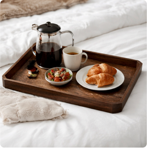 Hand-Carved Black <b>Walnut</b> Wood Serving Tray Japanese Style Cut-Corner Decorative Platter For Tea <b>Coffee</b> & Food Eco-Friendly - Product Image 6