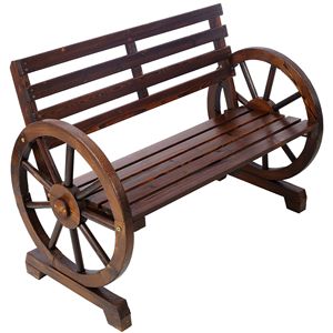 Panca a due posti in legno con ruota di carro, design rustico, per esterni, giardino, patio, portico - Product Image 5