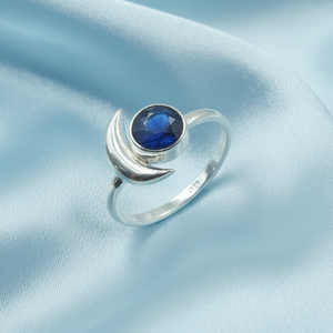 Blue Sapphire Crescent <b>Moon</b> <b>Ring</b> 925 Sterling Silver Handmade Boho Statement <b>Ring</b> Celestial Jewelry Gift for Women Unisex Mom - Product Image 1