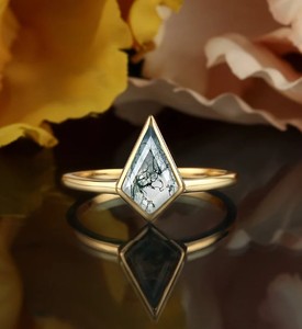 Anillo de compromiso vintage de plata de ley con engaste de ágata musgosa en forma de cometa, anillo de promesa nupcial único hecho a mano para fiesta de bodas - Product Image 1