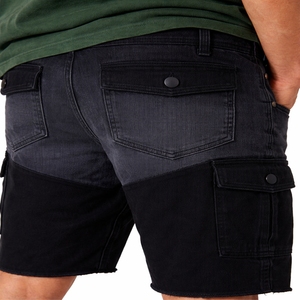 Shorts noirs pour hommes, multi-poches, longueur genou, décontractés, utilitaires, été, coupe confortable, tissu durable, shorts en denim pour hommes - Product Image 6