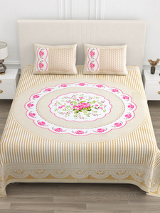 Parure de lit 3 pièces toutes saisons en coton 100% de qualité supérieure, imprimée à la main motif pois jaunes, 300 fils au pouce carré, résistante à la décoloration, motif floral - Product Image 1