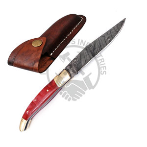 Couteau pliant de chasse de style Laguiole, lame en acier Damas, nouvelle marque, meilleur couteau de poche tranchant avec bolster/pommeau en résine et laiton. - Product Image 3