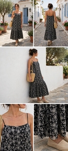 Floral Embroidered Chiffon <b>Midi</b> <b>Dress</b> A-Line Loose Fit Casual Summer <b>dress</b> - Product Image 3