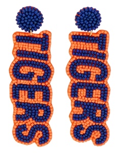 Fait à la main élégant Auburn TIGERS perles de rocaille Football balancent boucle d'oreille broderie avec fantaisie et Design Premium par Hiba Enterprises - Product Image 1