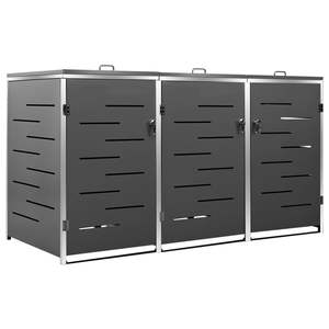 Triple <b>Wheelie</b> <b>Bin</b> Stainless Steel Shed 81.5"x30.5"x44.3" for <b>Storage</b> - Product Image 2