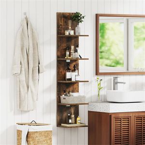 Mensola Galleggiante Rustica a 5 Livelli in Legno Ingegnerizzato Marrone 30,48 x 21,59 x 129,54 cm, 11 libbre per Mensola, 9,5 pollici - per Bagno, Realizzata in MDF - Product Image 1