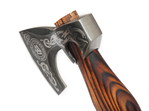 Hacha Vikinga Decorativa con Mango de Madera y Hoja de Acero al Carbono, Envoltura de Cuero, para Exteriores, Camping, Bricolaje, 3 3/8 lb - Product Image 2