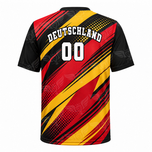 Camiseta de Fútbol Sublimada Estilo Alemán en Negro, Rojo y Dorado, Transpirable, para Aficionados al Fútbol - Product Image 2