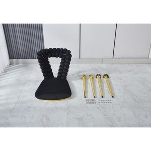 Moderno 2 pezzi Set di sedie da pranzo in ferro dorato gambe nero morbidi cuscini comodi schienale per sala da pranzo soggiorno - Product Image 1