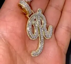 Colgante de Moissanita con Letra Personalizada Tishya Diamond, Plata de Ley 925, Chapado en Oro Amarillo, Amuleto con Inicial Clásico de 10g, Joyería para Fiestas - Product Image 1