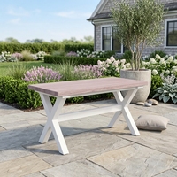 Table basse rectangulaire mobile moderne à pieds croisés en teck massif, finition blanchie, modèle TAB23 pour salon
