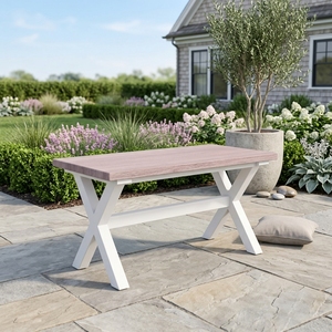Table basse rectangulaire mobile moderne à pieds croisés en teck massif, finition blanchie, modèle TAB23 pour salon - Product Image 4