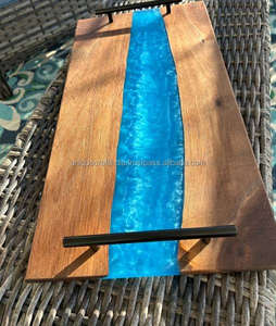 Plateau de service en bois de manguier de qualité supérieure avec poignées | Plateau en bois rustique fait à la main | Cuisine de luxe, petit déjeuner et plateau de Table basse - Product Image 4