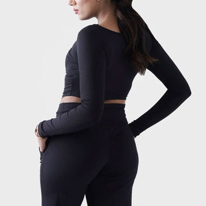 Camiseta Deportiva de Yoga para Mujer, de Alta Resistencia, Elástica, Manga Larga, Cuello Ancho, Compresión, Absorbe la Humedad - Product Image 2