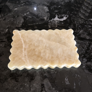 Plateau rectangulaire en onyx miel, forme festonnée, en pierre naturelle, plateau de service décoratif, plateau en onyx de luxe fait main, fournisseur en gros - Product Image 4