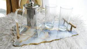 Plateau de service unique en résine de haute qualité, blanc, pour la maison, l'hôtel, le restaurant, avec poignée dorée, en gros - Product Image 5