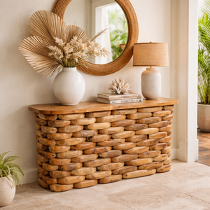 Mesa Consola ARTERRA de Lujo Hecha a Mano con Diseño Rústico Moderno para Sala de Estar, con Acabado en Madera de Teca - Product Image 3