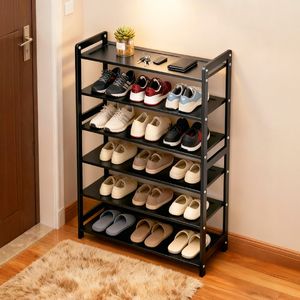 Scarpiera a 6 livelli in bambù, 68x25x90 cm, mobile scarpiera moderno minimalista antipolvere salvaspazio per stoccaggio in fattoria, nero - Product Image 2