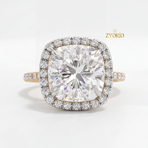 <b>Cushion</b> Cut Lab Grown Diamond Halo Engagement Ring with Pave Diamond Band Silver Wedding Party Trendy - Product Image 6