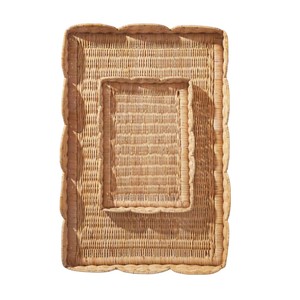 Handwoven Oversized Rattan <b>Tray</b> with Metal Handles Whitewashed Decorative Serving <b>Tray</b> for Coffee <b>Table</b> & Ottoman On Sale - Product Image 2