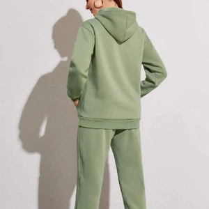 Clothing Custom Two Piece Raw Edge Sweatsuit <b>Cropped</b> Distressed <b>Zip</b> <b>up</b> Hoodie and Women's Custom Logo Long Sleeve Activewear - Product Image 3