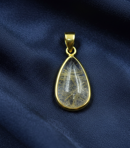 Pendentif en quartz rutilé doré naturel en forme de poire, argent sterling 925 plaqué or jaune, bijou artisanal bohème en cristal de guérison pour elle - Product Image 4
