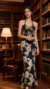 เดรสยาวทรงดินสอผู้หญิง ดีไซน์หรูหรา แต่งลูกไม้ลายดอกไม้ สายเดี่ยว เหมาะสำหรับงานทางการ เป็นมิตรต่อสิ่งแวดล้อม ระบายอากาศได้ดี พิมพ์ลายดิจิทัล กันยับ - Product Image 2