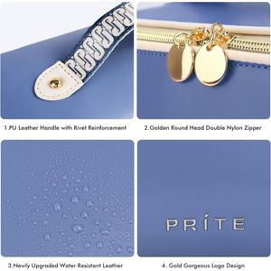 Sac de voyage pour maquillage en cuir vegan imperméable pour femmes, s'ouvrant à plat, avec séparateur transparent et poignée, pour organiser les articles de toilette - Product Image 2