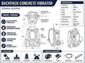 เครื่องสั่นคอนกรีตไฟฟ้าภายนอก 220V พร้อมมอเตอร์และชิ้นส่วนหลักสีแดงดำ สำหรับงานก่อสร้าง - Product Image 5