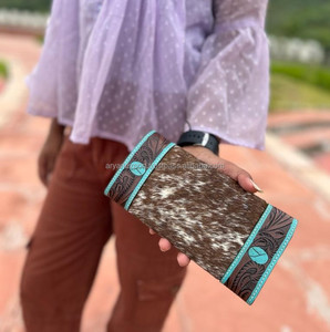 มาใหม่มือเครื่องมือแกะสลักกระเป๋าสตางค์ Turquoise คลัทช์ผมมีสไตล์บนหนัง Cowhide กระเป๋าสตางค์หลายใช้กระเป๋าสตางค์หนังตะวันตก - Product Image 3