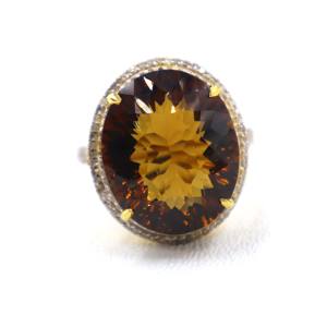 Anillo de Plata de Ley 925 Chapado en Oro con Cuarzo Natural Color Miel y Diamantes, Anillo de Regalo con Piedras Preciosas para Mujer - Product Image 3